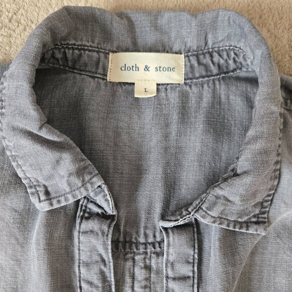 Cloth & Stone Gray Chambray Tunic Top Women’s Size L Long Sleeve V-Neck Pullover - Picture 7 of 13